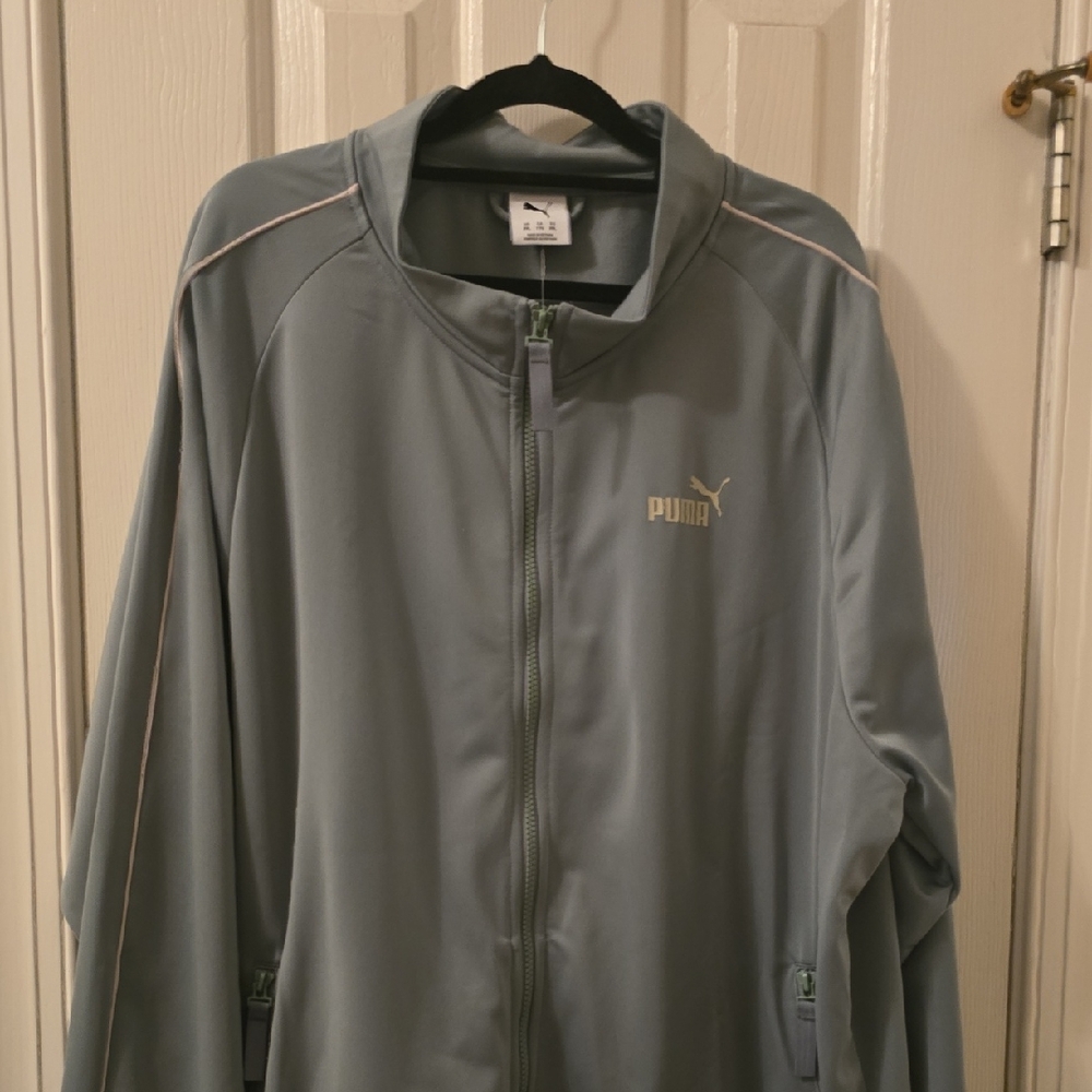 PUMA BRAND SIGNATURE MEN'S BIG AND TALL GREEN FRONT ZIPPERED ATHLETIC JACKET XXL